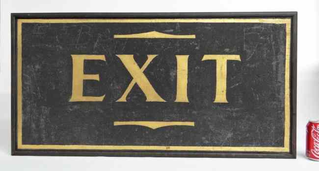 Appraisal: C sand painted ''EXIT'' sign painted on wood Found in