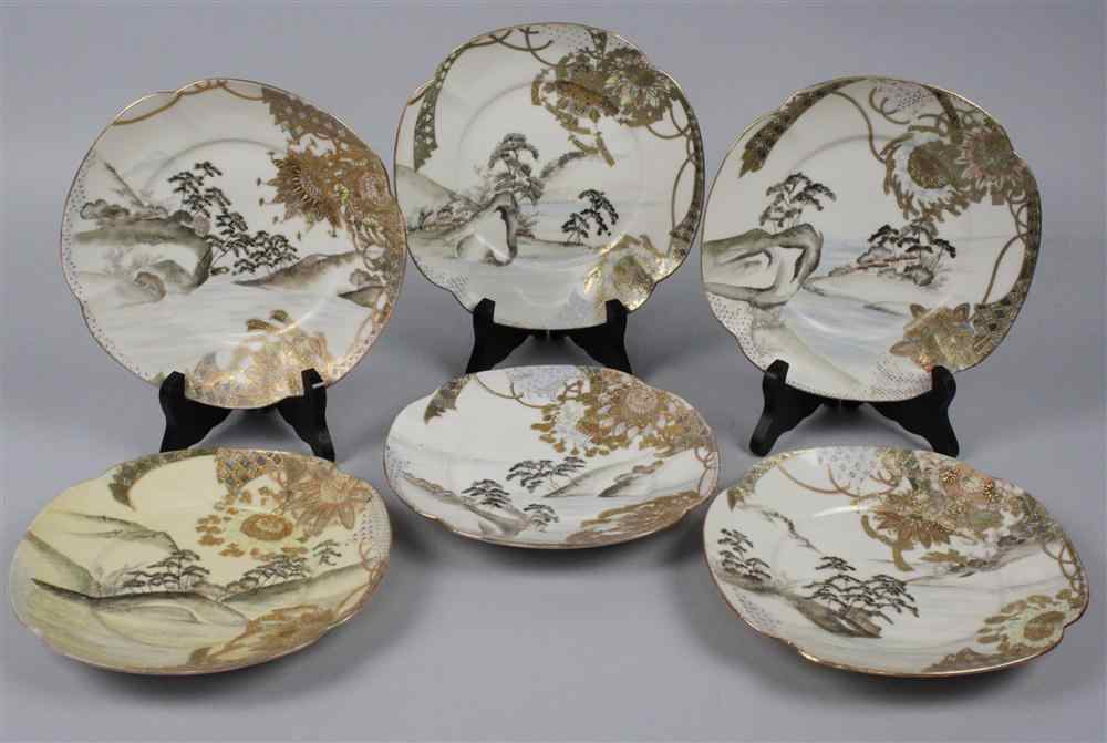 Appraisal: SIX JAPANESE QUATRILOBED CAKE PLATES with ten character mark on