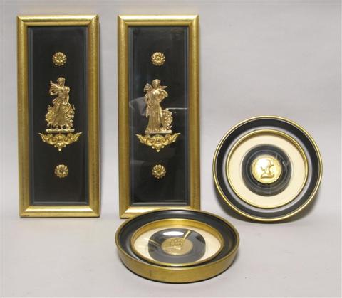 Appraisal: TWO PAIRS OF FRAMED GILT INTAGLIO DECORATIONS The first pair