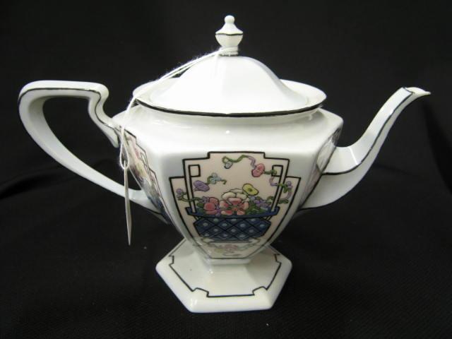 Appraisal: Lenox American Belleek Porcelain Teapot handpainted art deco basket of