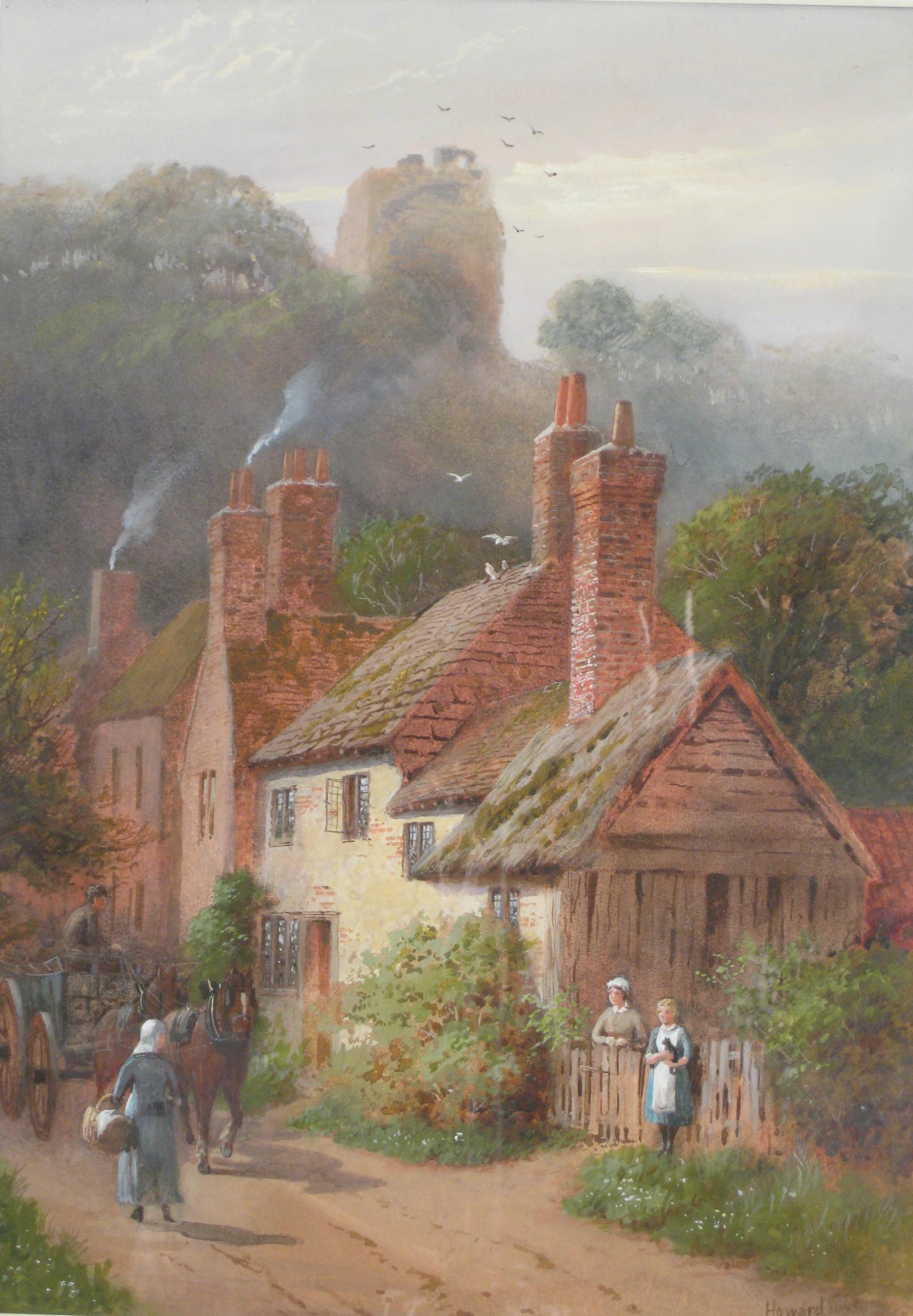 Appraisal: ENGLISH SCHOOL CIRCA A Wagon on a Village street passing