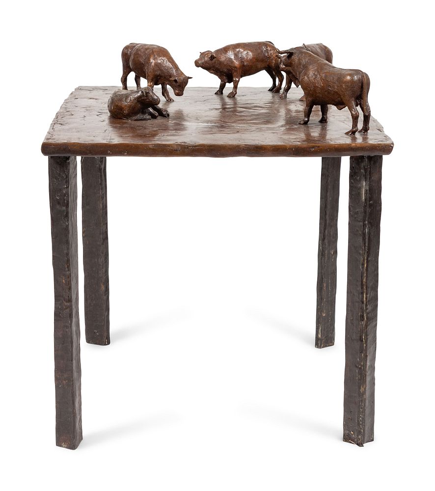 Appraisal: Bruce Newell American th Century Bronze Cattle Table Bruce Newell