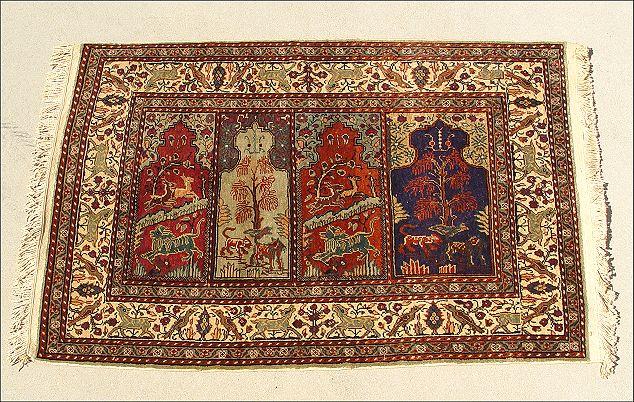 Appraisal: TURKISH KYSERAI RUG Silk and cotton pictorial with four prayer