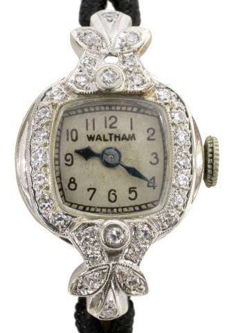 Appraisal: Estate lady's kt white gold wristwatch Waltham seventeen-jewel movement serial