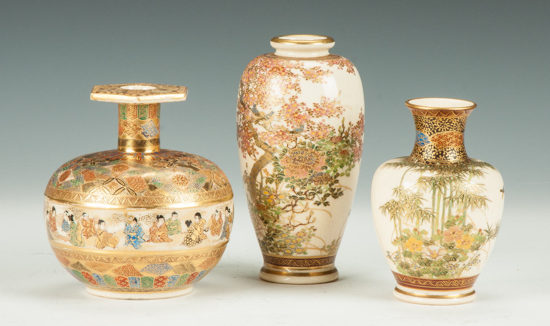 Appraisal: Three Japanese Satsuma Vases Late th early th All signed