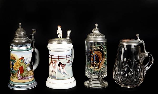 Appraisal: A group of four Continental steins comprising a German lithophane