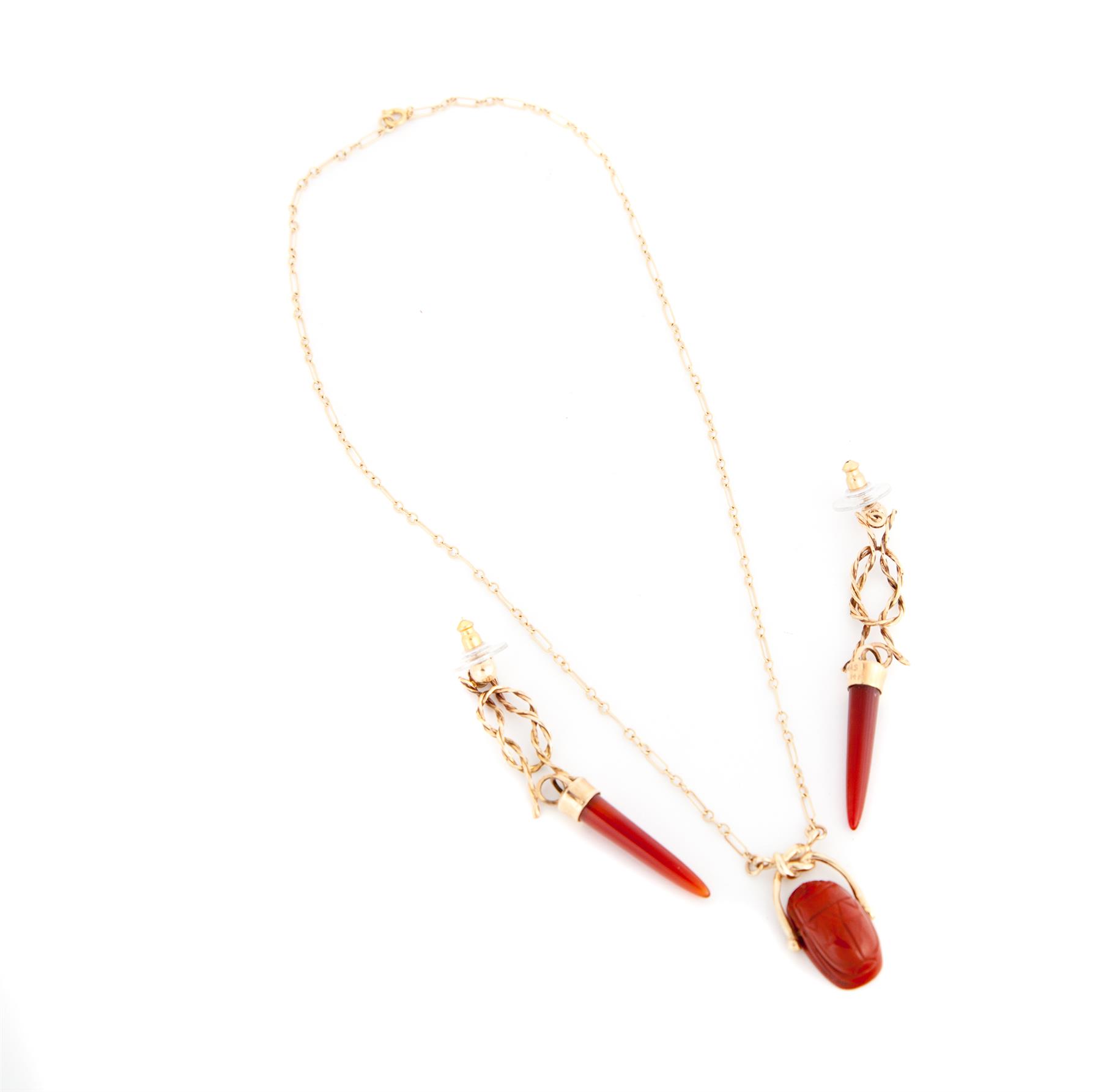 Appraisal: CHAINED CARNELIANS NECKLACE AND EARRINGS MARY ANN SCHERR American st