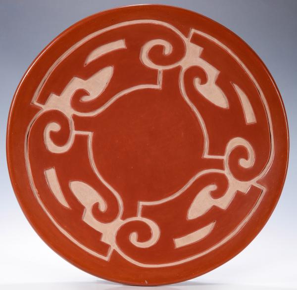 Appraisal: RICHARD EBELACKER B CARVED REDWARE CHARGERRichard Ebelacker Born The Four