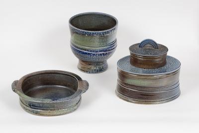 Appraisal: Three salt glazed stoneware vessels Jane Hamlyn born comprising an