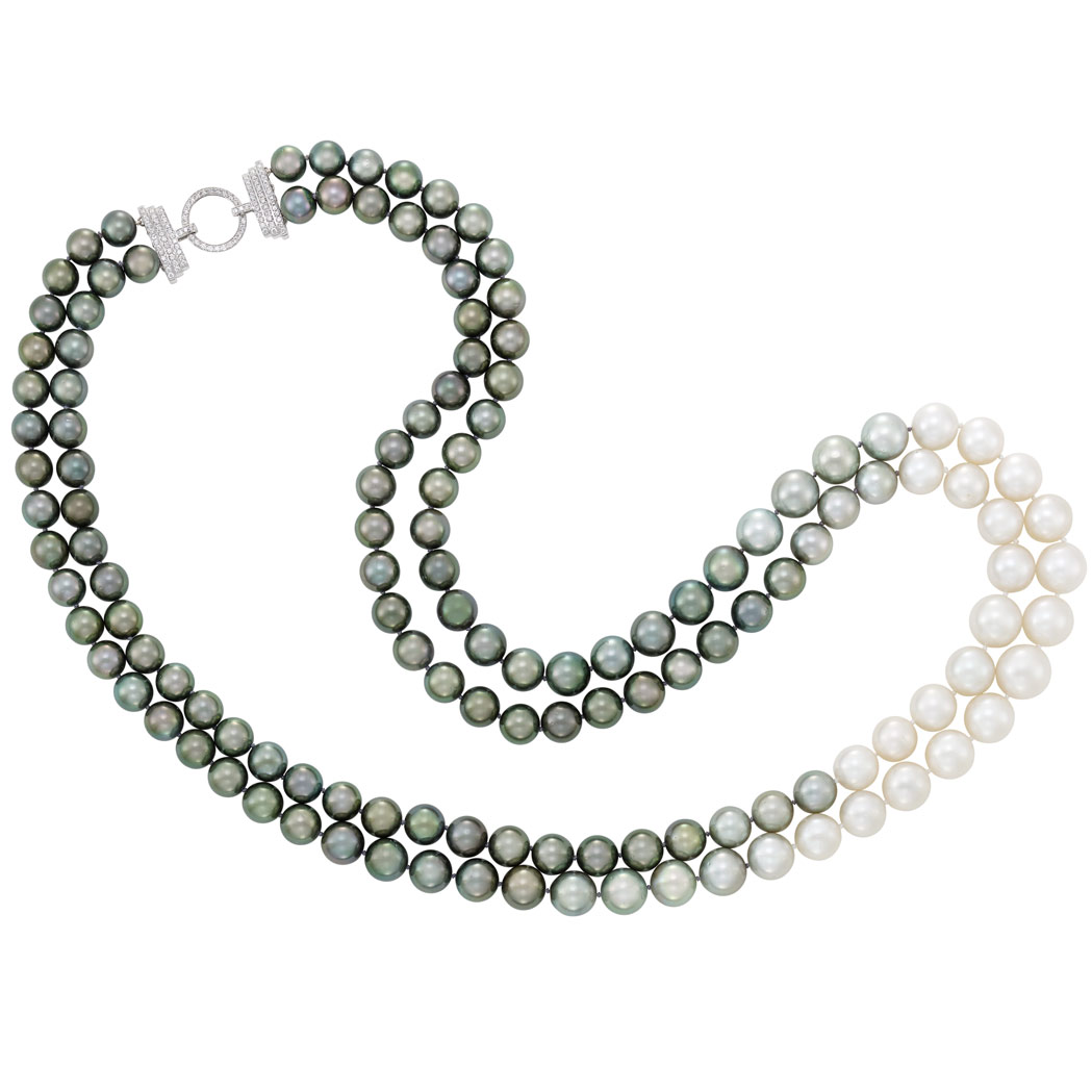 Appraisal: Double Strand Black and Gray Tahitian Cultured Pearl and South