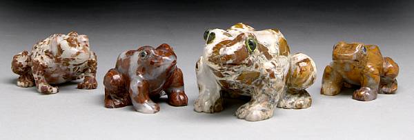 Appraisal: Group of Four Carved Jasper Frogs Central Coast California The