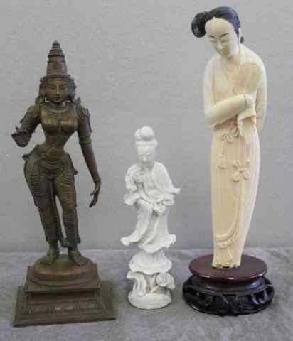 Appraisal: Asian Lot Includes a stained ivory figure of a woman