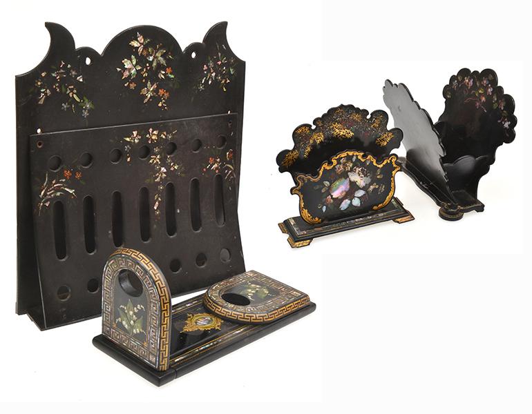 Appraisal: A GROUP OF FOUR VICTORIAN PAPIER MACHE LIBRARY ACCESSORIES INCL