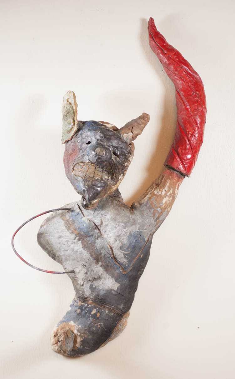 Appraisal: ARTHUR GONZALEZ CERAMIC SCULPTURE California b Demon a wall hanging