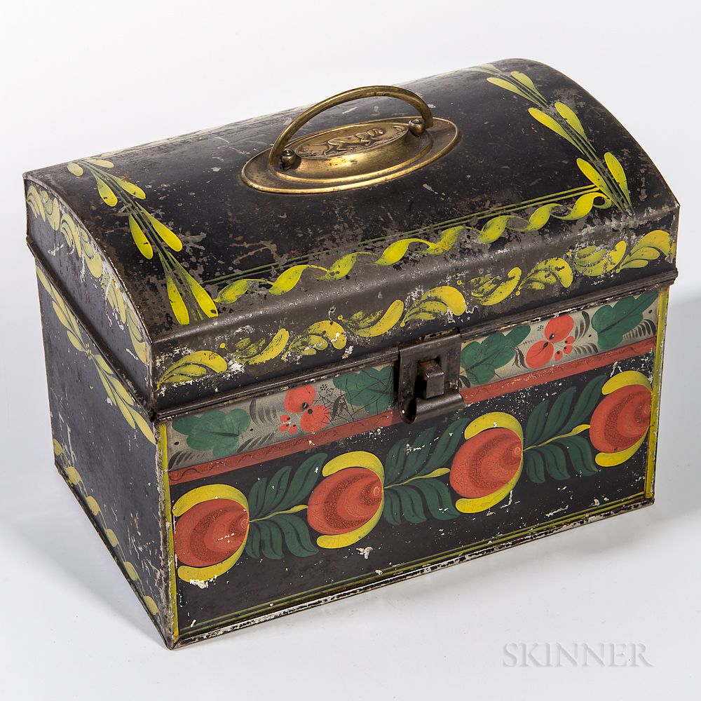 Appraisal: Painted Tin Document Box Painted Tin Document Box attributed to