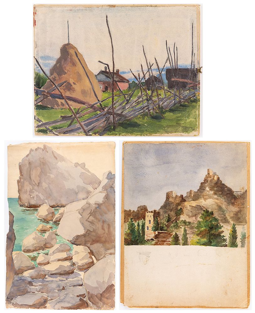 Appraisal: A GROUP OF THREE LANDSCAPE DRAWINGS BY NIKOLAI LANCERAY RUSSIAN