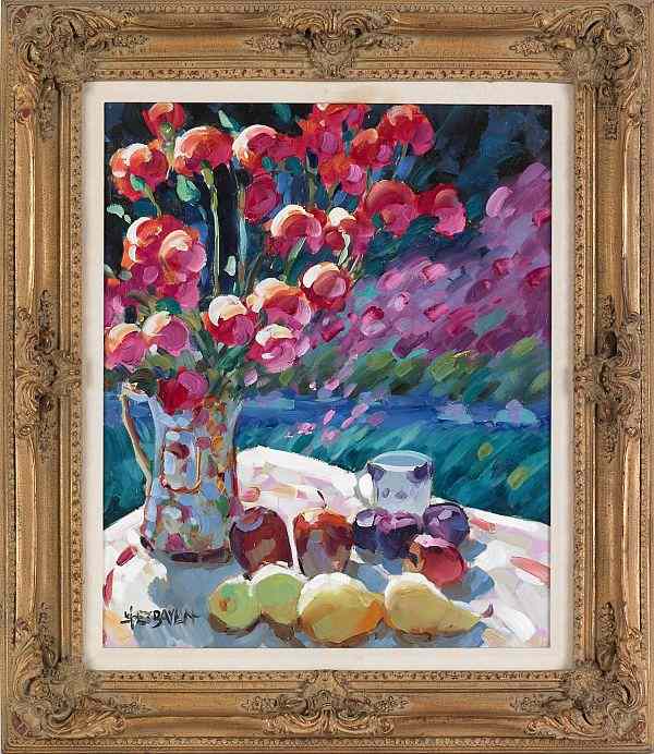 Appraisal: Lissandro Lopez Baylon b oil on canvas still life signed