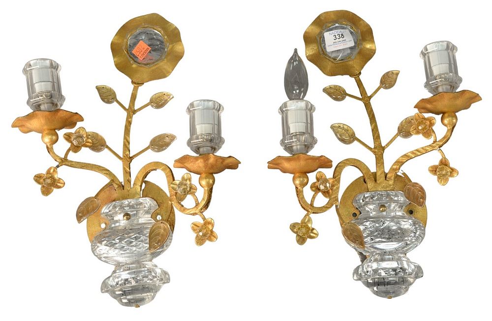 Appraisal: Pair of Gilt Metal and Glass Floral Wall Sconces having