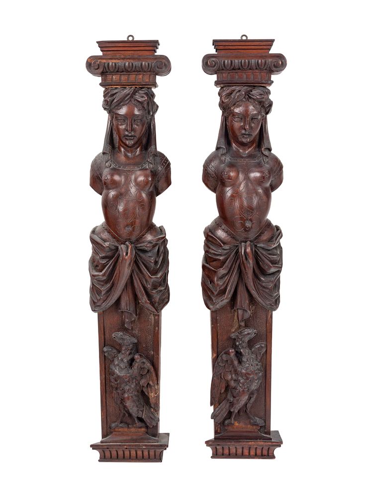 Appraisal: A Pair of French Carved Walnut Figural Ornaments A Pair