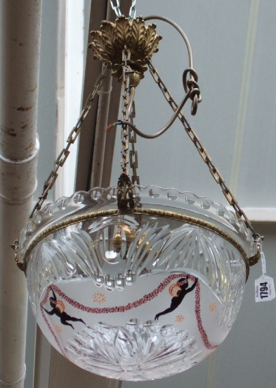 Appraisal: A cut glass ceiling light late th century with painted