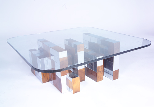 Appraisal: PAUL EVANS CITYSCAPE Coffee table with round-edged plate glass top