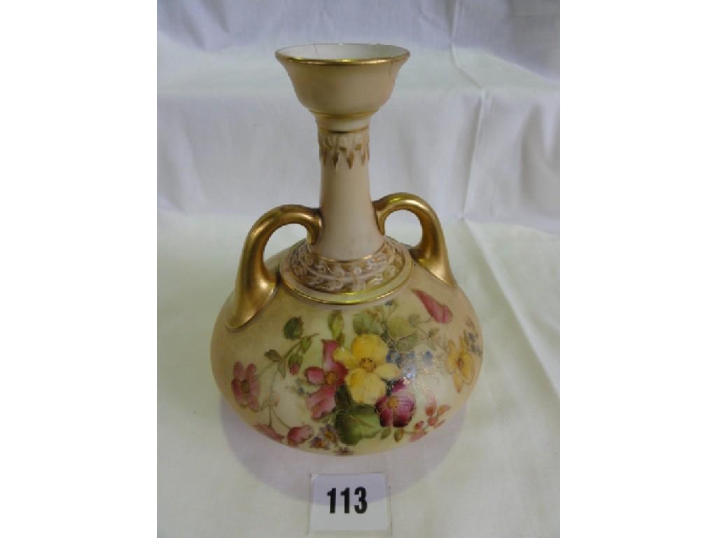 Appraisal: A Royal Worcester two handled blush ivory vase with squat