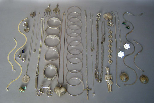 Appraisal: Sterling silver jewelry to include bangles necklaces pins earrings etc