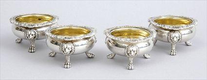 Appraisal: SET OF FOUR GEORGE IV SILVER TRIPOD SALTS William Elliot