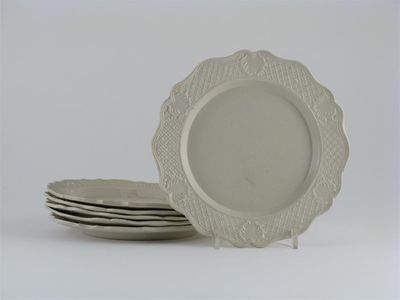 Appraisal: Six Staffordshire small white salt-glazed plates four moulded with diaper