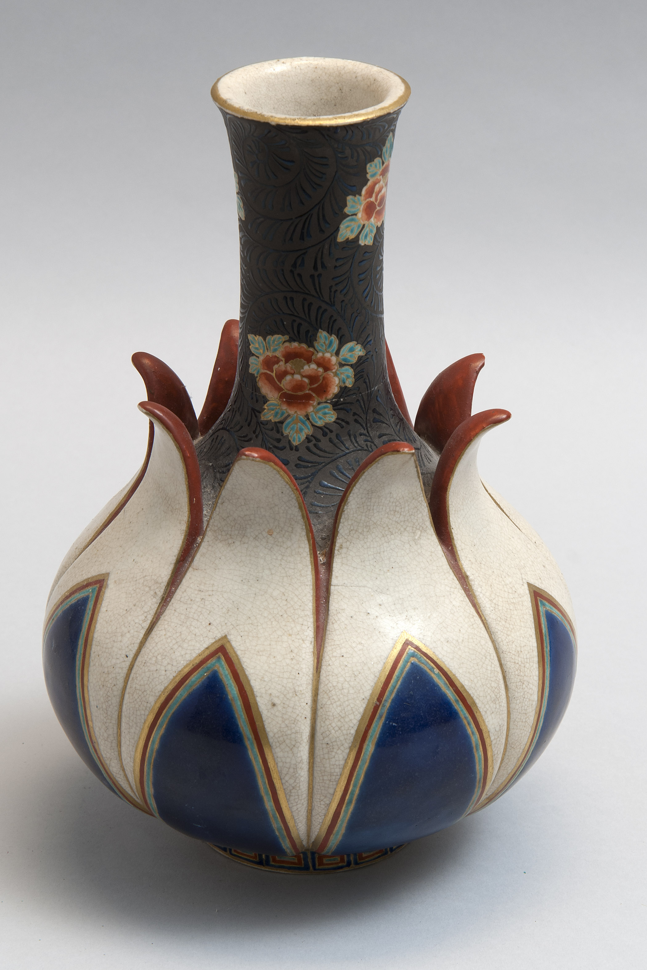 Appraisal: SATSUMA POTTERY VASE Circa In onion blossom form With gosu