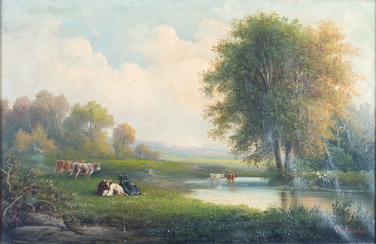 Appraisal: PASTORAL LANDSCAPE WITH COWS BY A STREAM BRITISH SCHOOL NINETEENTH