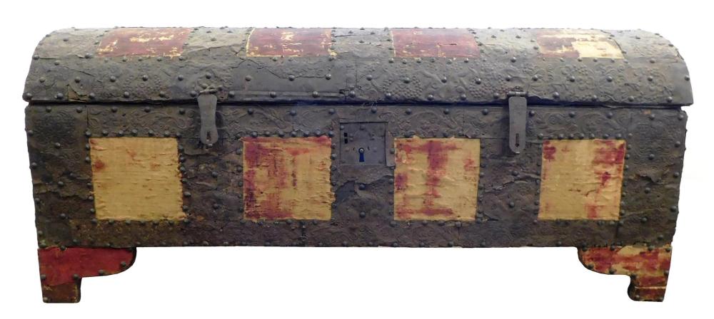 Appraisal: Red velvet covered chest Spanish th C or later oblong