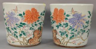 Appraisal: Pair of famille rose porcelain pots having painted wild flowers