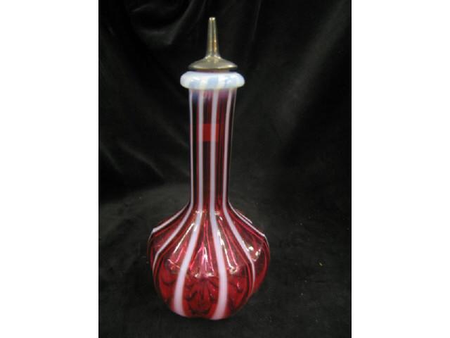 Appraisal: Victorian Cranberry Opalescent Barber's Bottle ribbed excellent