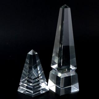 Appraisal: Two Glass Prism Obelisks Unsigned Tiny flea bite chips Measures