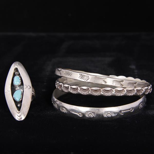 Appraisal: Three vintage Native American Indian sterling silver Bracelets turquoise ring