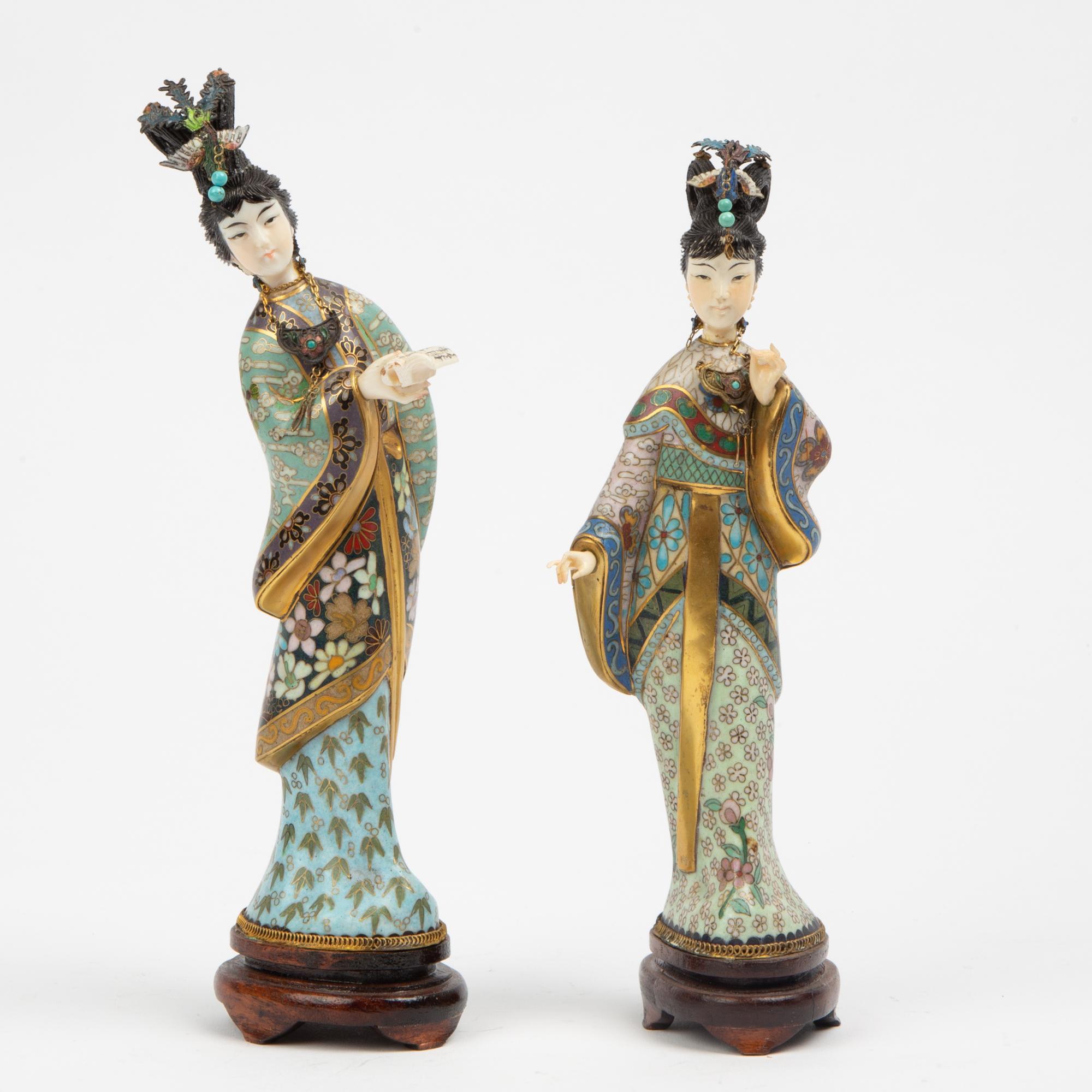 Appraisal: CHINESE CLOISONN AND BONE FIGURES OF LADIES TH CENTURY Statues