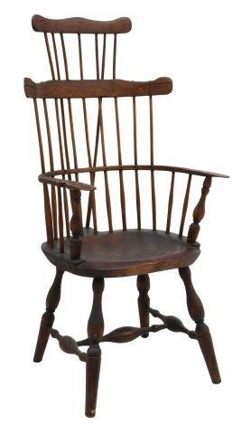 Appraisal: American hand carved oak Windsor armchair New England th th