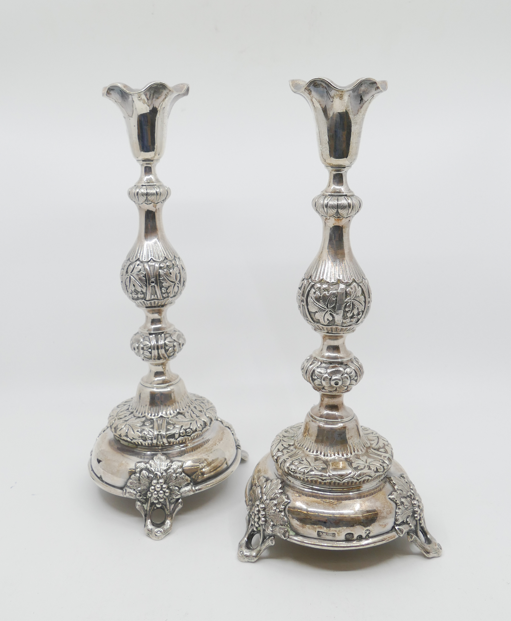 Appraisal: Pair Jan Pogorzelski Silver Candlesticks Ornate Polish hand chased stems