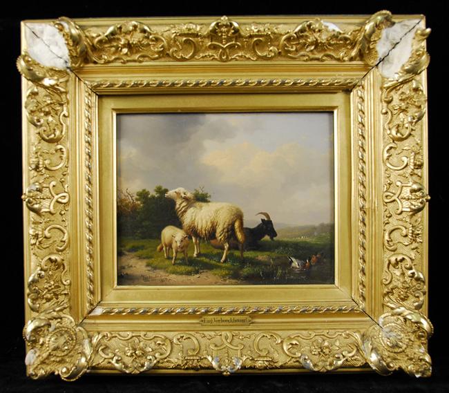 Appraisal: EUGENE VERBOECKHOVEN Belgium - SHEEP BOAT AND DUCKS oil on