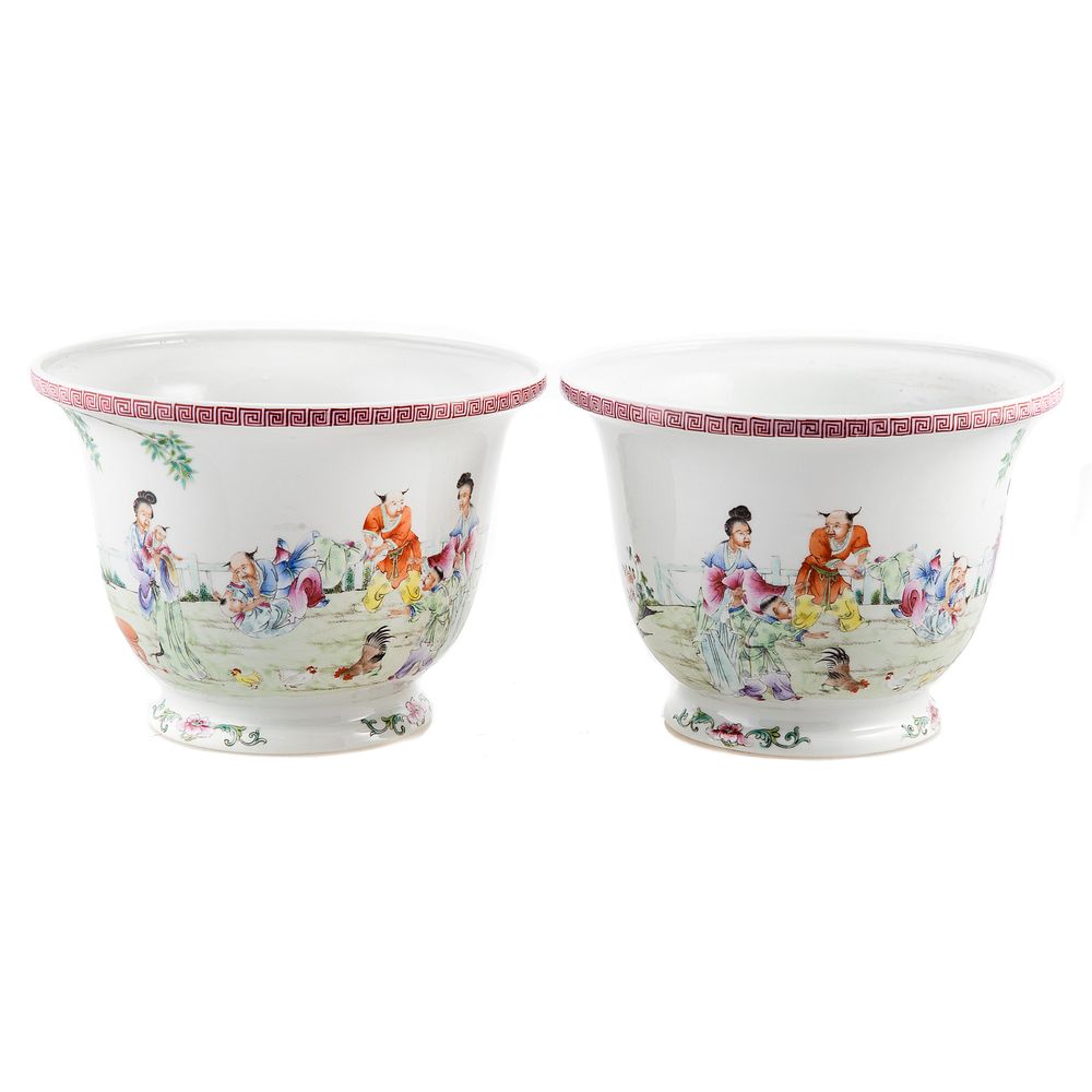 Appraisal: Pair of Chinese Famille Rose Cache Pots Late th century