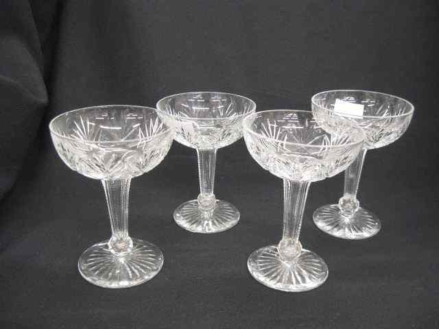 Appraisal: Cut Glass Champagne Glasses hollow stem diamond fan '' excellent