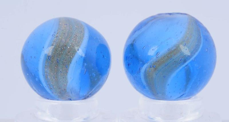 Appraisal: Lot Of Blue Glass Ribbon Lutz Marbles Both are blue