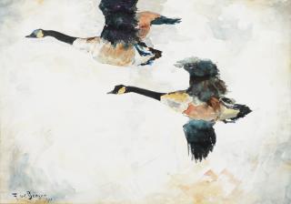 Appraisal: FRANK WESTON BENSON - Study for Geese Flying watercolor on