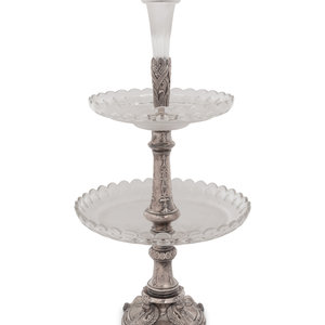 Appraisal: A Russian Silver-Plate and Cut Glass Two-Tier Dessert Stand Late