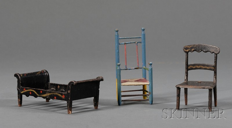 Appraisal: Three Pieces of Dollhouse Furniture th and th century black-painted