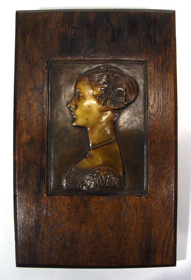 Appraisal: Rectangular bronze portrait plaque of a young maiden in an