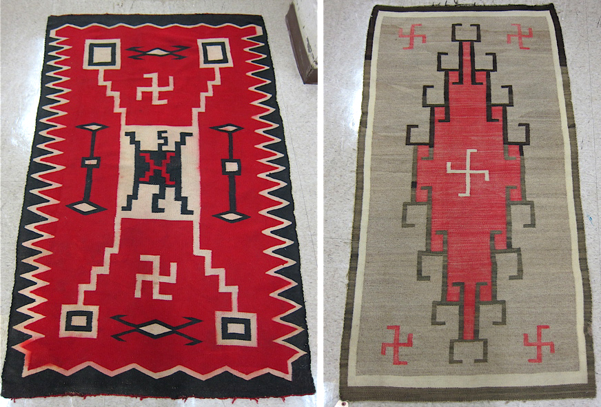 Appraisal: TWO NAVAJO WEAVINGS ' X ' red ground STORM pattern