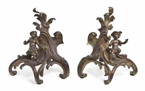 Appraisal: A Pair of Louis XV Style Gilt Bronze Figural Chenets