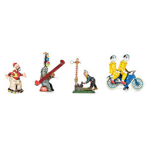 Appraisal: Six Tin Clown and Circus Toys th Century comprising a